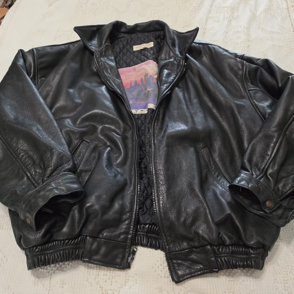 Leather‎ Quilted Bomber Black Vintage Jacket Men's Size 4XL Twin Towers New York